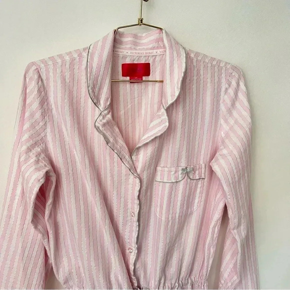 Victoria's Secret Shirt Dress Nightgown Pajama Size Small Pink White Silver - Picture 8 of 13